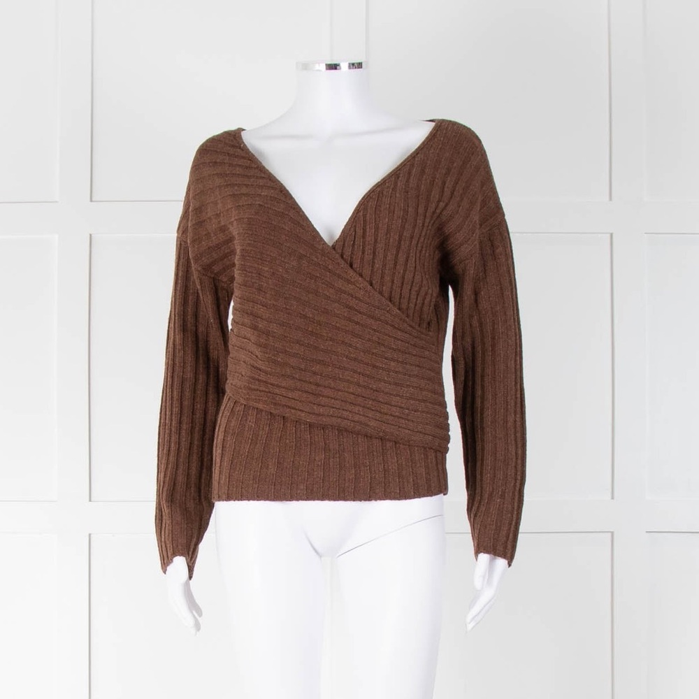 L'Agence Brown Knitted Wrap Jumper